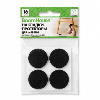 Накладки-протекторы для мебели ФЕТР самоклеящиеся, d=28 мм, черные, КОМПЛЕКТ 16 шт., BoomHouse