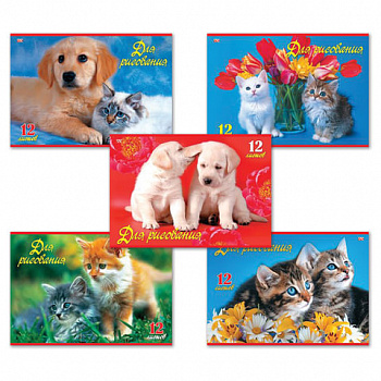 Альбом для рисования, А4, 12 листов, скоба, обложка офсет, HATBER ECO, 205х290 мм, "Верные друзья", 032835, 12А4C