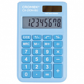 Калькулятор карманный CROMEX CX-210N-BU (96х62 мм), 8 разрядов, двойное питание, голубой