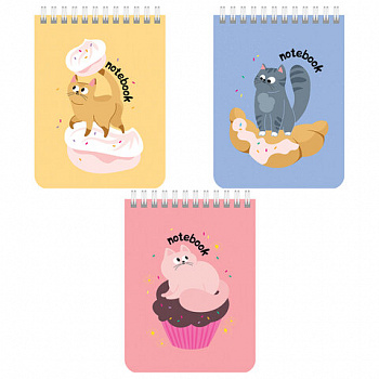 Блокнот МАЛЫЙ ФОРМАТ А6 108х145 мм, 40 л., гребень, картон, клетка, BRAUBERG KIDS, "Котики"