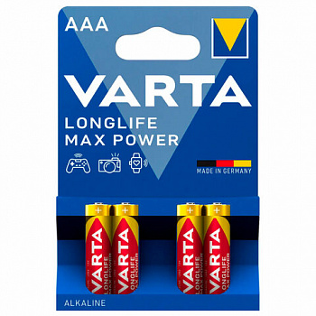 Батарейки алкалиновые "мизинчиковые" КОМПЛЕКТ 4 шт., VARTA LONGLIFE MAX POWER, ААА (LR03,15А), блистер