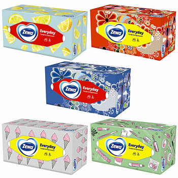 Салфетки косметические 2-слойные в картонном коробе, 250 штук, ZEWA Everyday