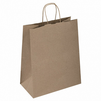 Крафт-пакет бумажный 26х15х35 см, КОМПЛЕКТ 50 шт., крученые ручки, плотность 90 г/м2, LAIMA ECO CRAFT