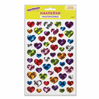 Наклейки виниловые "Сердца", многоразовые, голографические, 14х21 см, ЮНЛАНДИЯ
