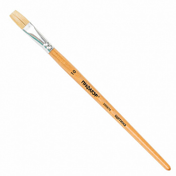 Кисть ПИФАГОР, ЩЕТИНА, плоская, № 10, деревянная лакированная ручка, пакет с подвесом