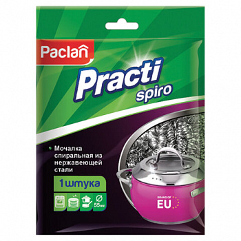 Губка (мочалка) металлическая, спиральная, 15 г, для посуды, гриля, плиты, PACLAN "Practi Spiro"