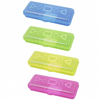 Пенал пластиковый ПИФАГОР тонированный, ассорти 4 цвета, 20х7х4 см