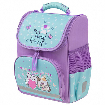 Ранец ПИФАГОР BASIC, 1 отделение, 3 кармана, эргономичная спинка, "Cat friends", 35х28х18 см