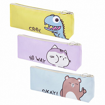 Пенал мягкий ПИФАГОР, 1 отделение, ПВХ, ассорти "Animals", 21х8х3 см