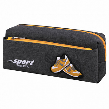 Пенал мягкий ЮНЛАНДИЯ, 2 отделения, полиэстер, "Sport scorer", серый, 20х9х6 см