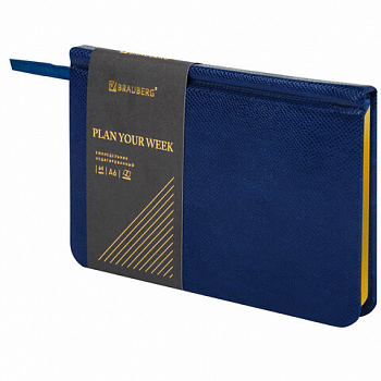 Еженедельник недатированный МАЛЫЙ ФОРМАТ 95х155 мм, А6, BRAUBERG "Iguana", под кожу, 64 л., синий
