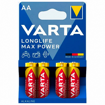 Батарейки алкалиновые "пальчиковые" КОМПЛЕКТ 4 шт., VARTA LONGLIFE MAX POWER, АА (LR6, 24А), блистер