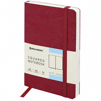 Блокнот МАЛЫЙ ФОРМАТ (100x150 мм) А6, BRAUBERG "Metropolis Ultra", под кожу, 80 л., клетка, красный