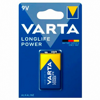 Батарейка алкалиновая 1 шт., VARTA LONGLIFE POWER, Крона 9V (6LR61, 6LF22, 1604A)