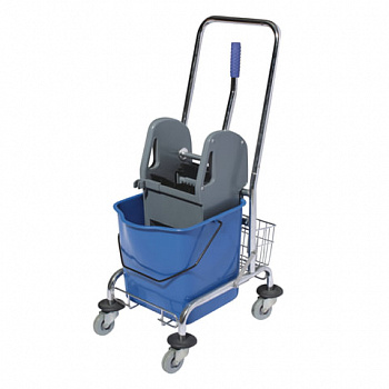 Тележка уборочная BRABIX, 1 съемное ведро 25 л, механический отжим, корзина, металлический каркас, синяя