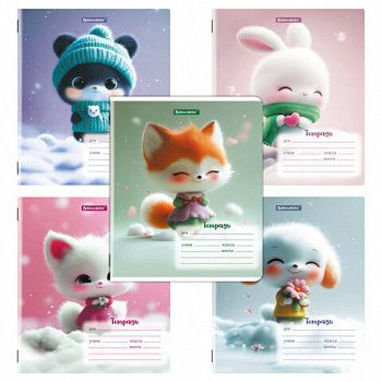 Тетрадь 12 л. BRAUBERG, линия, обложка картон, МИЛЫЕ ЗВЕРУШКИ