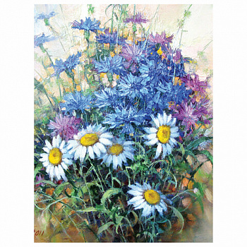 Картина стразами (алмазная мозаика) 30х40 см, ОСТРОВ СОКРОВИЩ "Васильки и ромашки", без подрамника