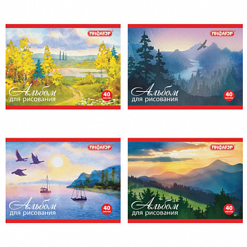 Альбом для рисования, МАЛЫЙ ФОРМАТ А5, 40 л., скоба, обложка офсет, ПИФАГОР, 200х148 мм, "Природа" (4 вида)