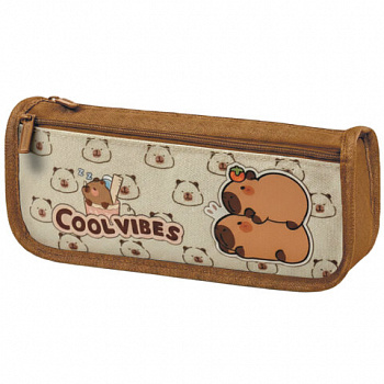 Пенал мягкий BRAUBERG KIDS, 2 отделения, полиэстер, "Capybaras", 22x10x6 см