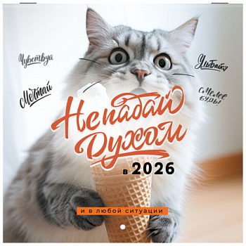 Календарь настенный перекидной 2026 г., BRAUBERG, 12 листов, 21,4х21,4 см, МИНИ, "Не падай духом"