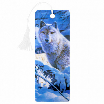 Закладка для книг с линейкой 3D-ОБЪЕМНАЯ BRAUBERG, "Белый волк", с декоративным шнурком