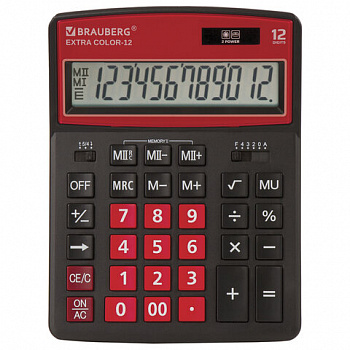 Калькулятор настольный BRAUBERG EXTRA COLOR-12-BKWR (206x155 мм), 12 разрядов, двойное питание, ЧЕРНО-МАЛИНОВЫЙ