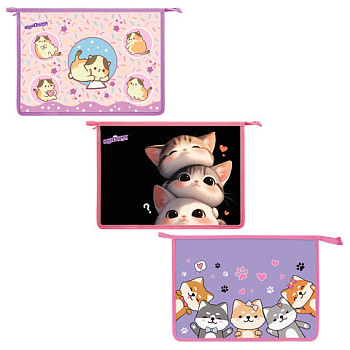 Папка для тетрадей ЮНЛАНДИЯ А4, 1 отделение, пластик, на молнии, АССОРТИ для девочек