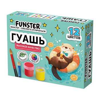 Гуашь FUNSTER, 12 цветов по 15 мл, ассорти дизайнов