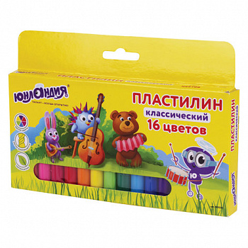 Пластилин классический ЮНЛАНДИЯ "ЮНЛАНДИК-МУЗЫКАНТ", 16 цветов, 320 г, ВЫСШЕЕ КАЧЕСТВО