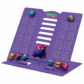 Подставка для книг и учебников BRAUBERG KIDS mini "Monsters" с таблицей умножения, регулируемый угол наклона, металлическая