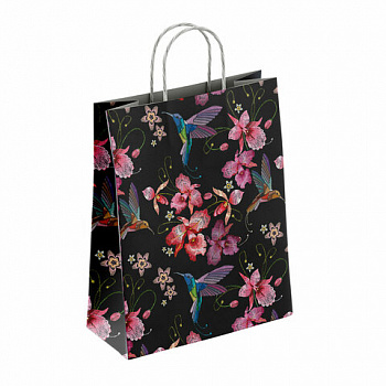 Крафт-пакет бумажный "Колибри" 22х12х25 см, с кручеными ручками, плотность 100 г/м2, белый