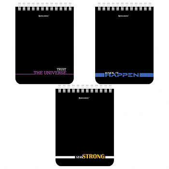 Блокнот МАЛЫЙ ФОРМАТ А6 108х145 мм, 40 л., гребень, картон, клетка, BRAUBERG, "Black & notes"