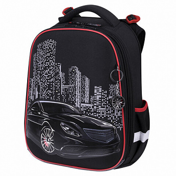 Ранец BRAUBERG PREMIUM, 2 отделения, с брелком, "City car", LED ЛАМПОЧКИ, 38х29х16 см