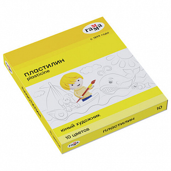 Пластилин классический ГАММА "Юный художник NEW", 10 цветов, 140 г, со стеком, картонная упаковка