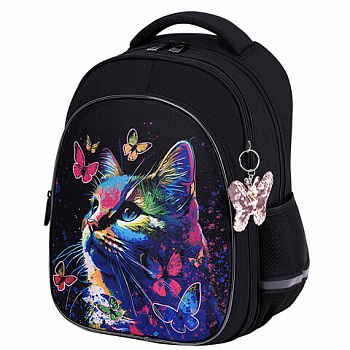 Рюкзак BRAUBERG OPTIMA, 2 отделения, с брелоком, "Butterfly catcher", СВЕТЯЩИЙСЯ, 36х27х18 см