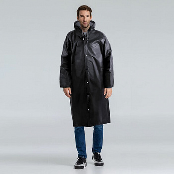 Дождевик-плащ черный на кнопках, EVA, многоразовый, прочный, универсальный размер, Komfi