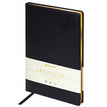 Ежедневник датированный 2026 БОЛЬШОЙ ФОРМАТ 210х297мм А4, BRAUBERG Comodo, под кожу, черный
