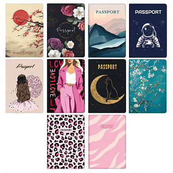 Обложка для паспорта "Cool Mix 2", 10 дизайнов ассорти, цветной принт, ПВХ, STAFF