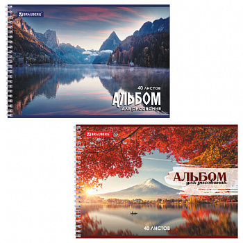 Альбом для рисования, А4, 40 листов, гребень, обложка картон, BRAUBERG, 195х285 мм, "Умиротворение"