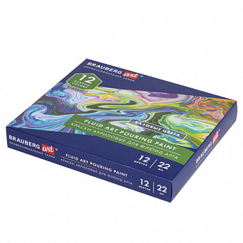 Краски акриловые для техники "Флюид Арт" (POURING PAINT), НАБОР 12 цветов по 22 мл, BRAUBERG ART CLASSIC
