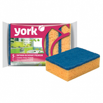 Губки для посуды 10х7,5х3 см, КОМПЛЕКТ 5 шт., MAXI, поролон с абразивным слоем, PREMIUM, YORK
