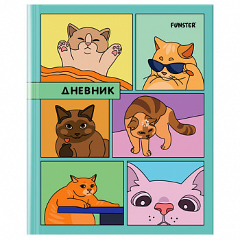 Дневник 5-11 класс 48л, твердый, FUNSTER, выборочный лак, с подсказом, Мемные коты