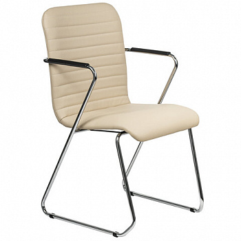 Кресло для приемных и переговорных BRABIX "Visit CF-101", хром, экокожа, бежевое