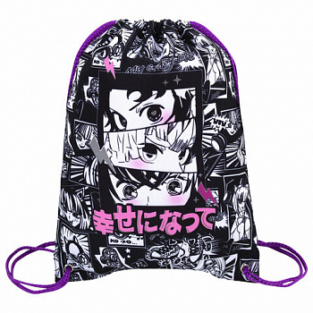 Мешок для обуви BRAUBERG PREMIUM, карман, подкладка, светоотражайка, 43х33 см, Anime movie