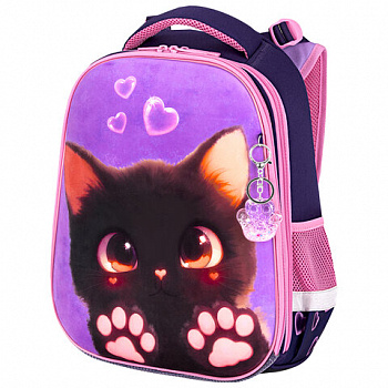 Ранец BRAUBERG PREMIUM, 2 отделения, с брелоком, "Paw prints", велюровая панель, 38х29х16 см