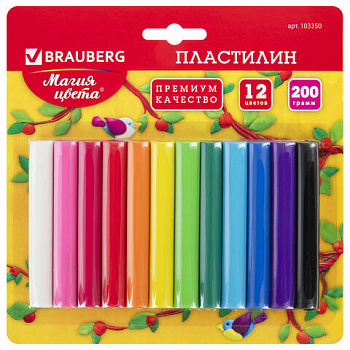 Пластилин классический BRAUBERG 12 цветов, 200 г, ВЫСШЕЕ КАЧЕСТВО, блистер