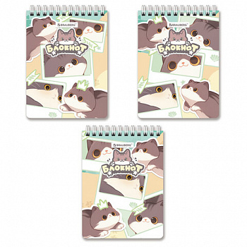 Блокнот МАЛЫЙ ФОРМАТ А6 108х145 мм, 60 л., гребень, картон, клетка, кросс-серия "МИЛЫЕ КОТЫ", BRAUBERG