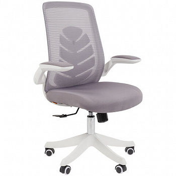 Кресло Chairman CH 565, откидные подлокотники, синхромеханизм, пластик белый, сетка/ткань, серое