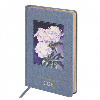 Ежедневник датированный 2026 А5 138х213 мм, BRAUBERG "ArtGallery", под кожу, нашивка, голубой