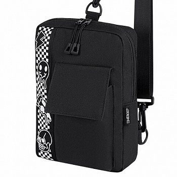 Сумка на плечо HEIKKI TORRENT (ХЕЙКИ) с карманом, "Chess emoji", черная, 25х18х3 см